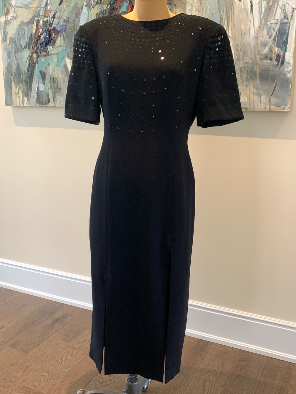 Simon Chang Black Beaded Midi Dress